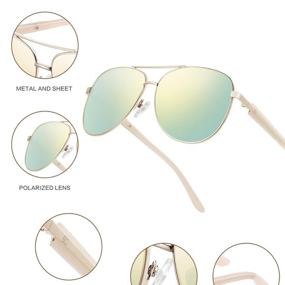 Women's Polarized Aviator Sunglasses Acetate Square UVProtection Retro Style - Picture 6 of 6